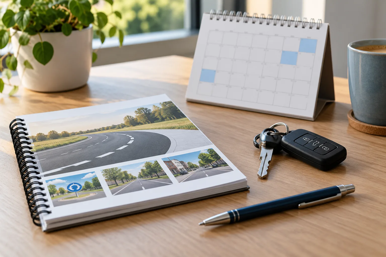 Illustratief beeld van een planning voor rijlessen met autosleutels